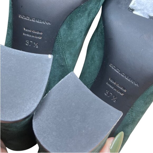 Dolce & Gabbana Green Suede Block Heel Ankle Boot 7.5 Winter Holiday Christmas - Picture 11 of 14